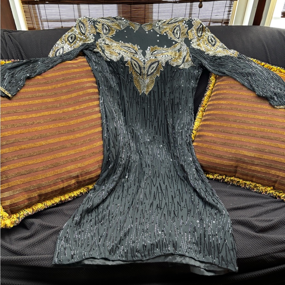 Glamorous Black and Gold Backless Dress